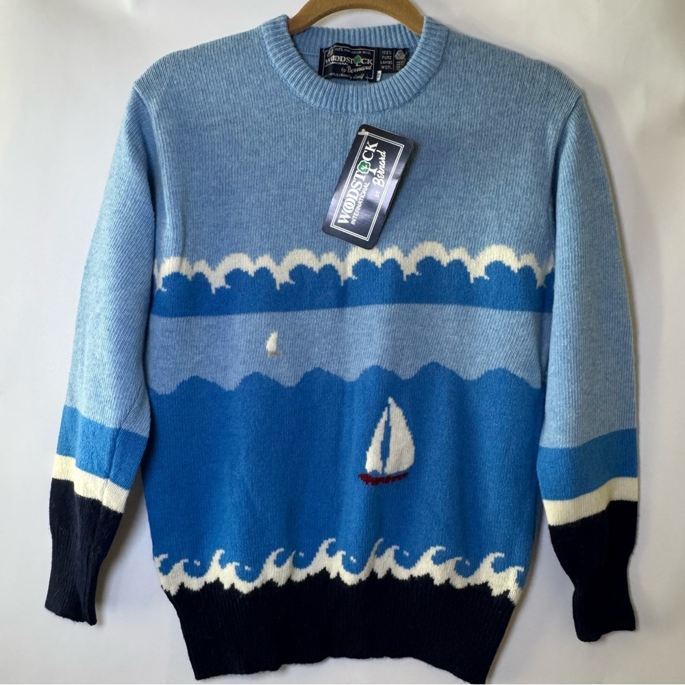NWT Vintage Nautical Sailboat Wool Sweater- Woodstock by Bernard  Size S/M